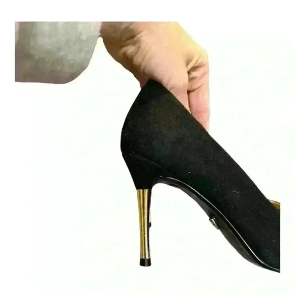 Thalia Sodi BLACK Suede Women Elina Spiked Gold Tone-Heel Pumps, size 7 - Picture 5 of 6